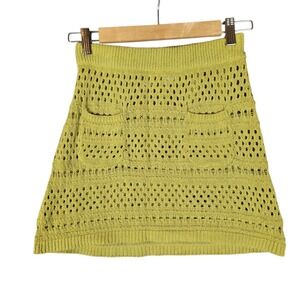 Free People Beach Coverup Mini Skirt XS Lime Green Crochet Boho
